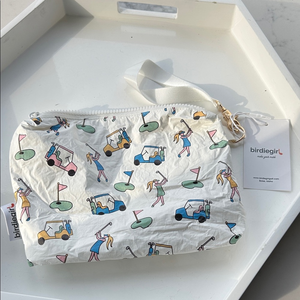 birdiegirl White Golf Print Wristlet Clutch